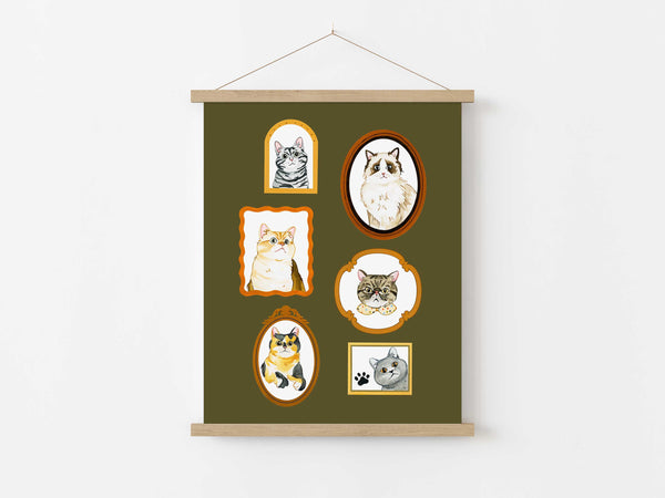 Gallery Cat Art Print - 3 background choices