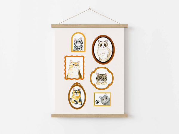 Gallery Cat Art Print - 3 background choices
