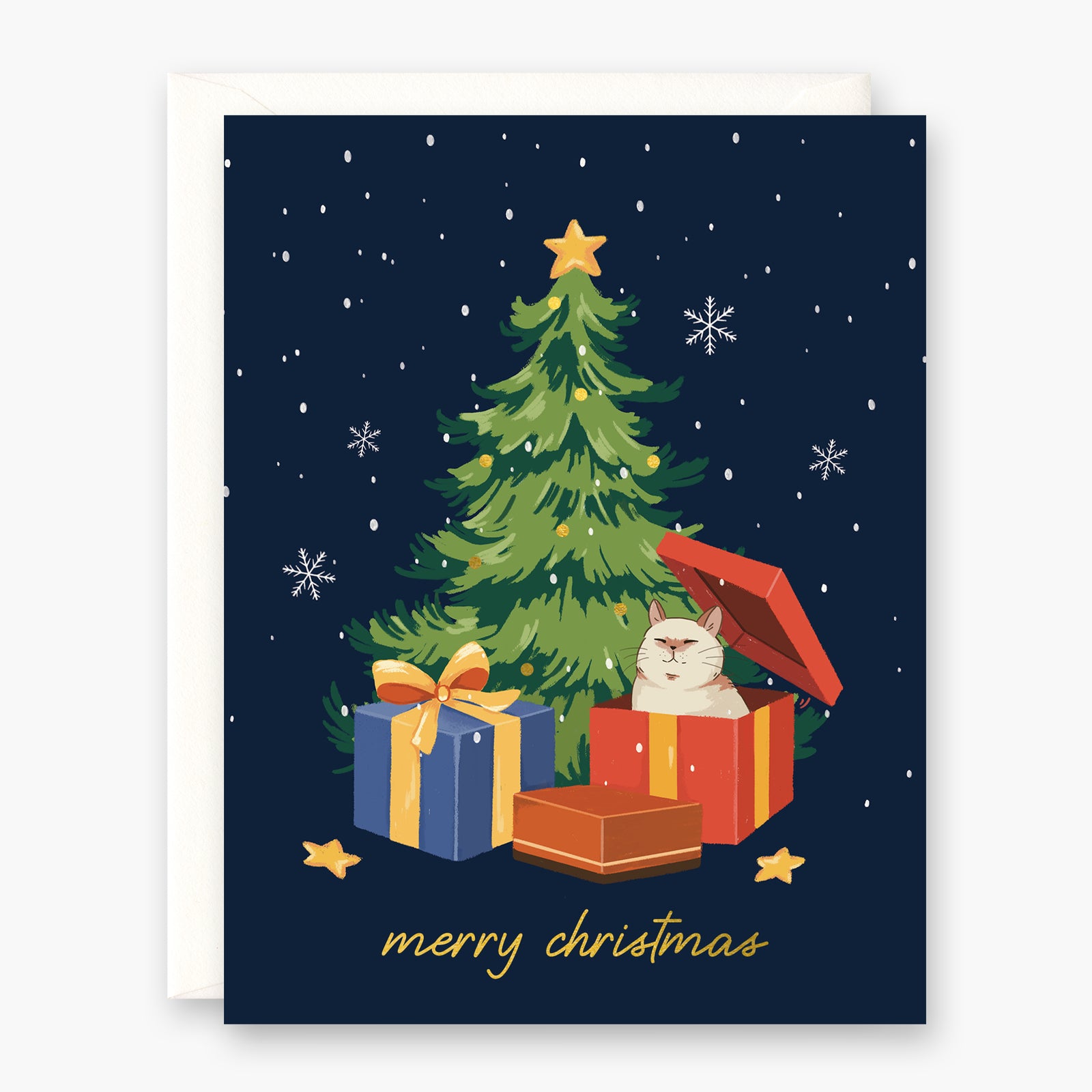 Cat in the Presents - Night | Greeting Card