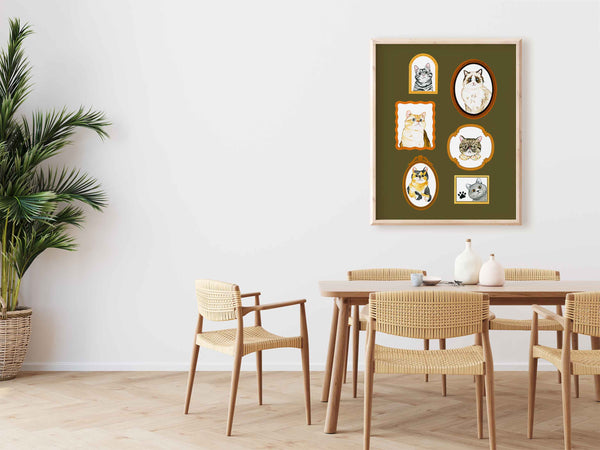 Gallery Cat Art Print - 3 background choices