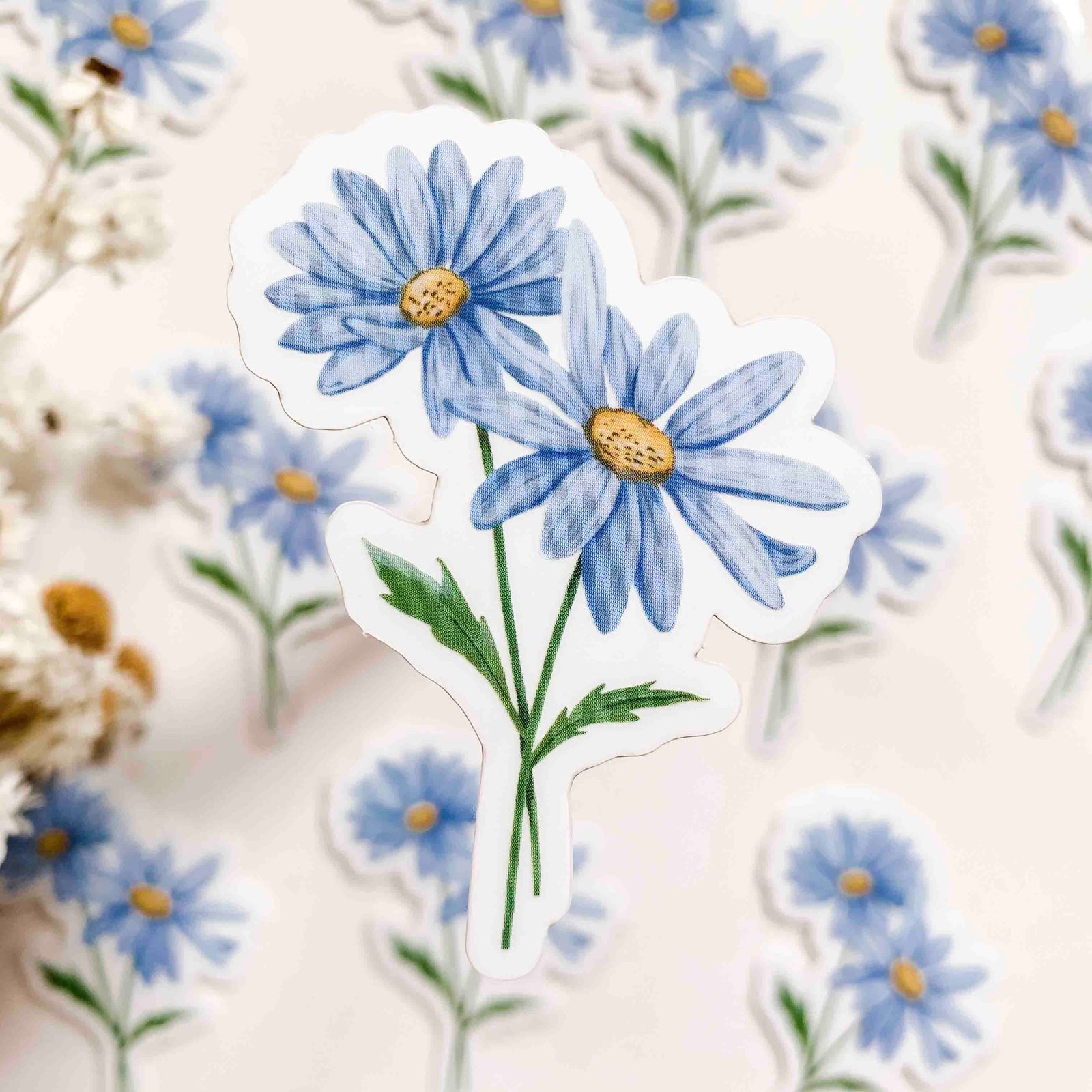 CLEAR Blue Daisy Sticker