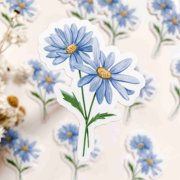CLEAR Blue Daisy Sticker