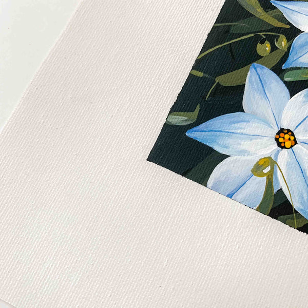 Blue Starflowers Original Painting on Canvas Pad