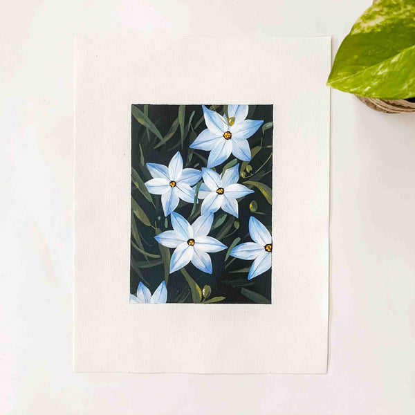 Blue Starflowers Original Painting on Canvas Pad