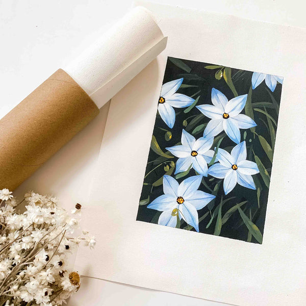 Blue Starflowers Original Painting on Canvas Pad