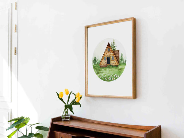 Cabin in Daisy Field Art Print