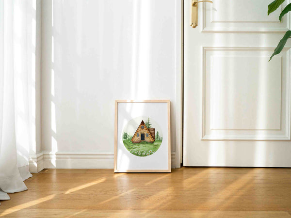 Cabin in Daisy Field Art Print