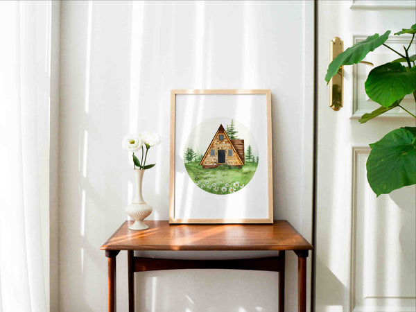 Cabin in Daisy Field Art Print
