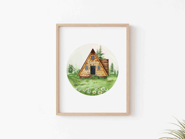 Cabin in Daisy Field Art Print