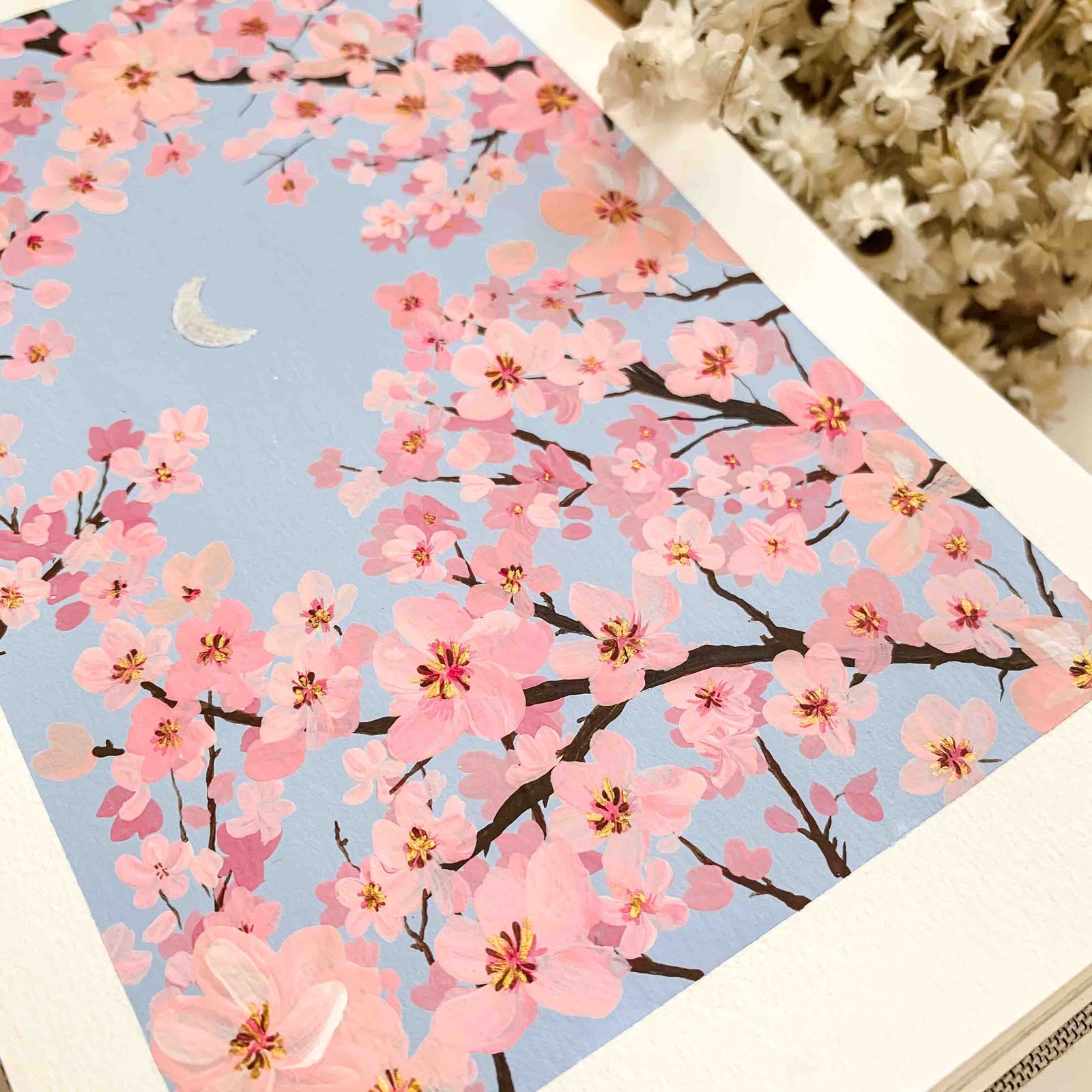 Cherry Blossoms Under Silver Moon - Original Painting
