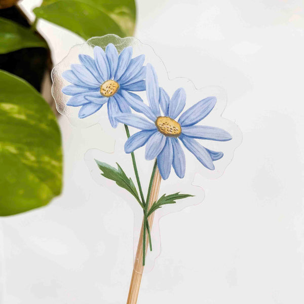 CLEAR Blue Daisy Sticker