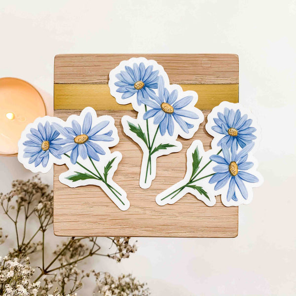 CLEAR Blue Daisy Sticker