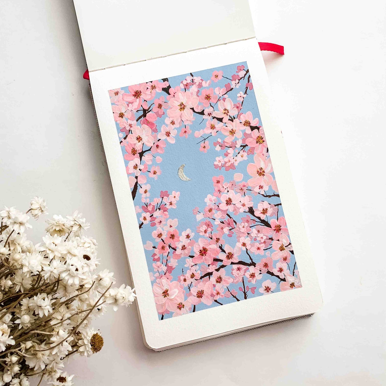 Cherry Blossoms Under Silver Moon - Original Painting