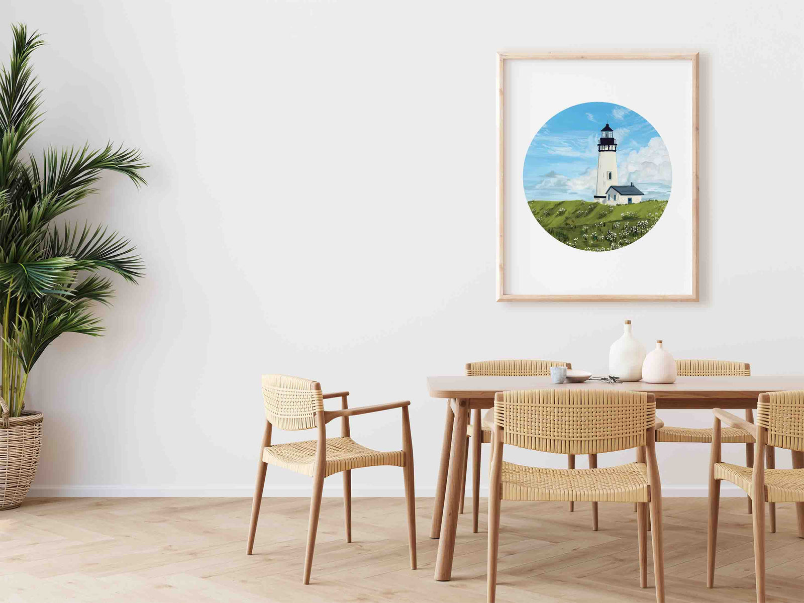 Lighthouse in Field of Daisies Art Print