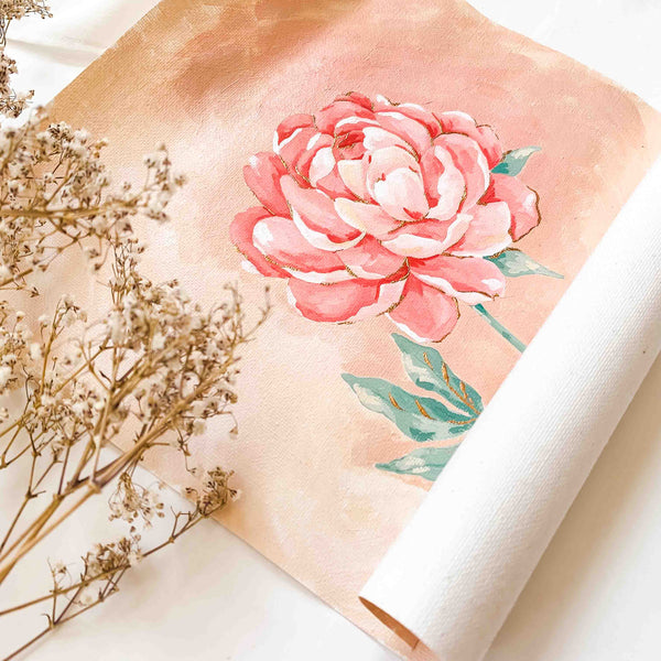 Peony Original Painting on Canvas Pad