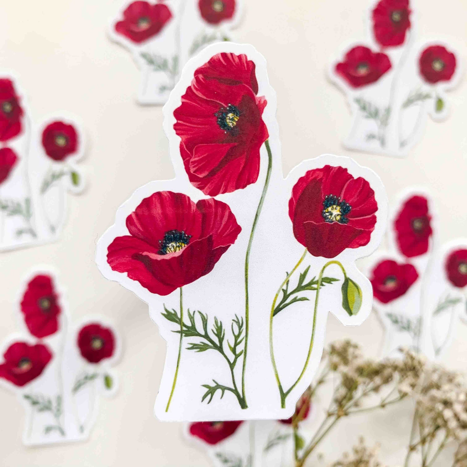 Red Poppies Clear Sticker