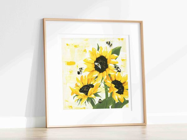 Sunflowers and Bees - Art Print