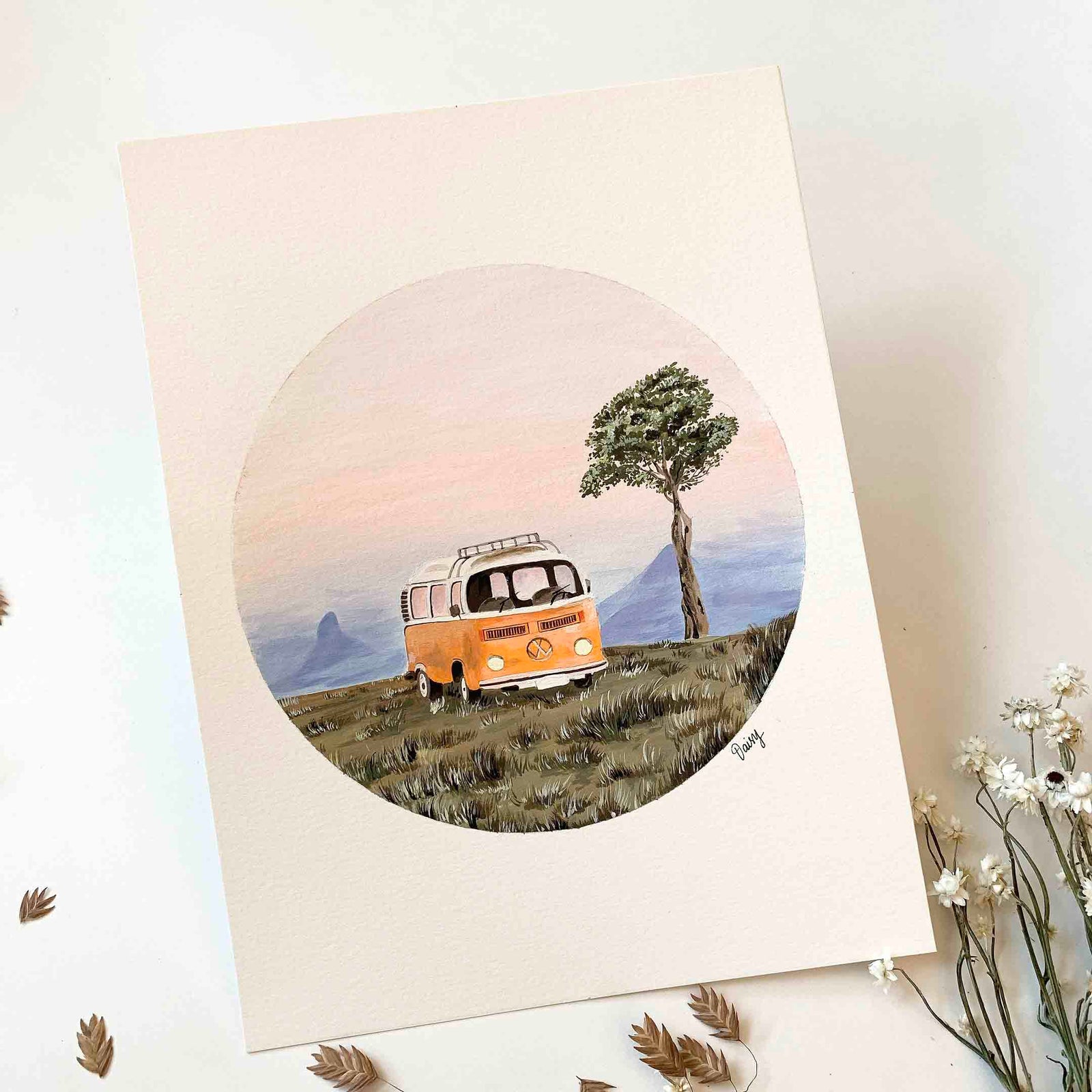 Orange Volkswagen Camper Van Original Painting