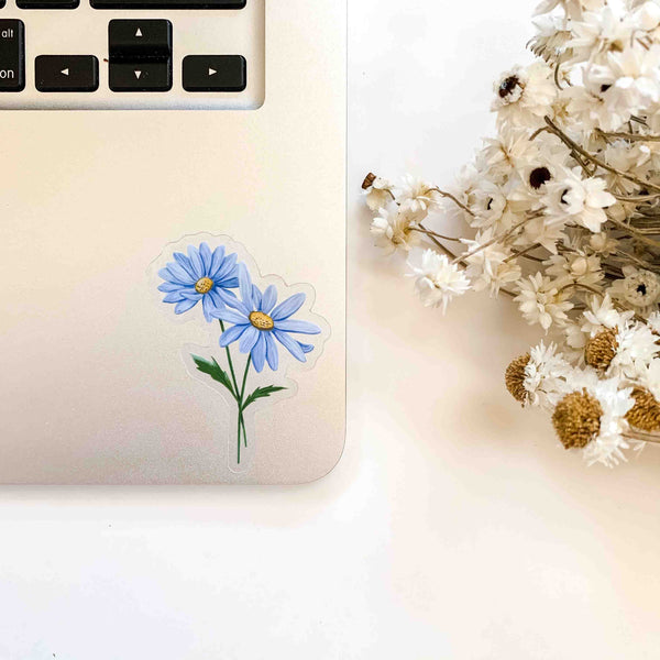 CLEAR Blue Daisy Sticker