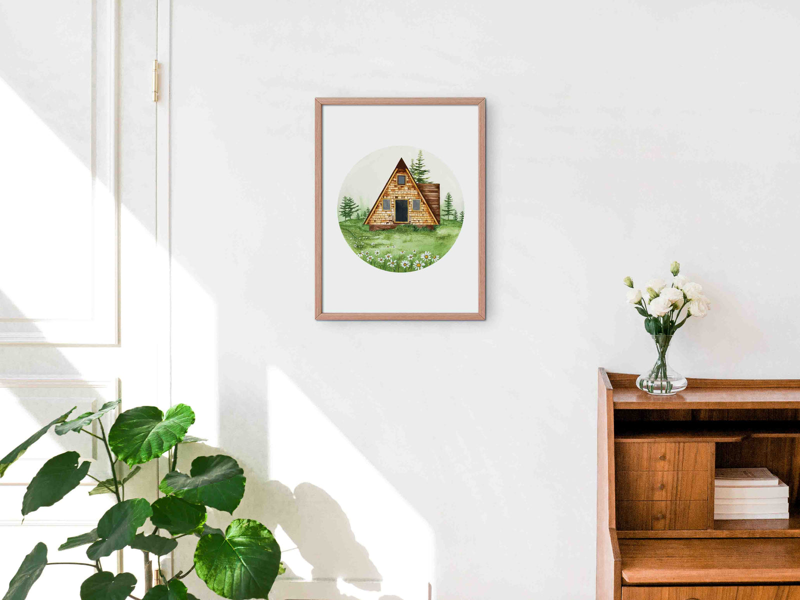 Cabin in Daisy Field Art Print