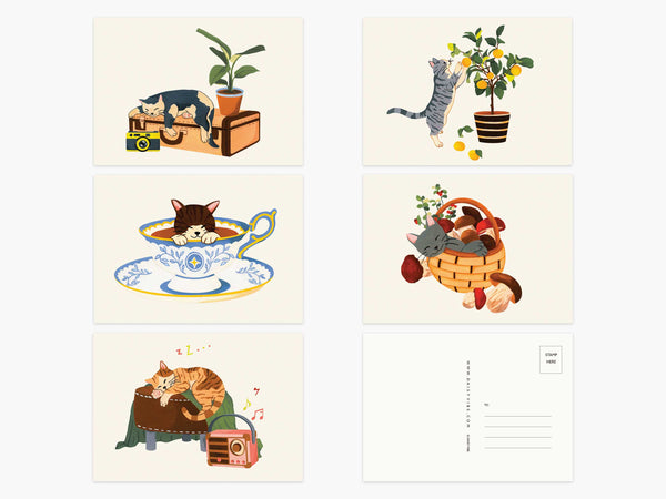 Set of 5 Cat Postcards