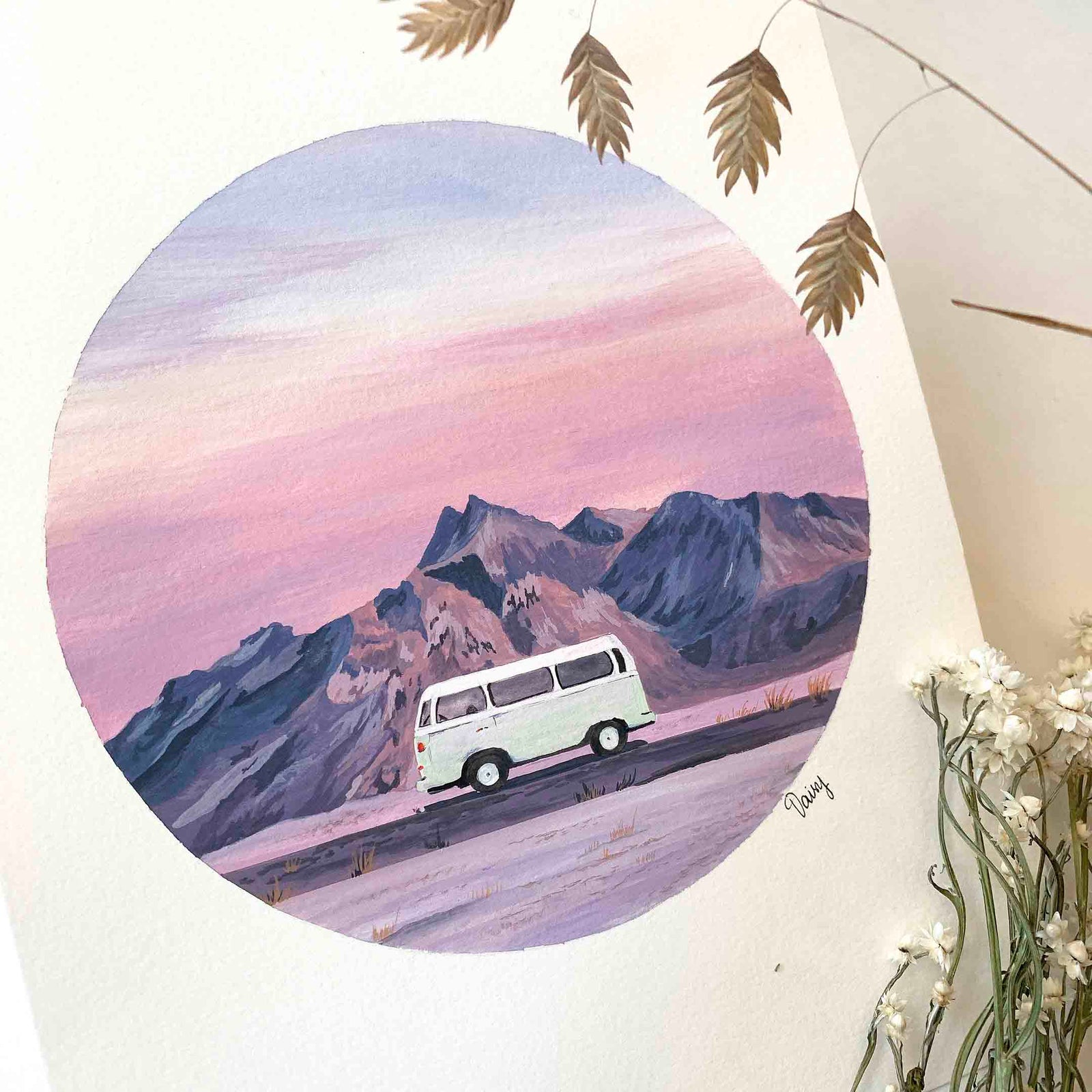 Green Volkswagen Camper Van Original Painting