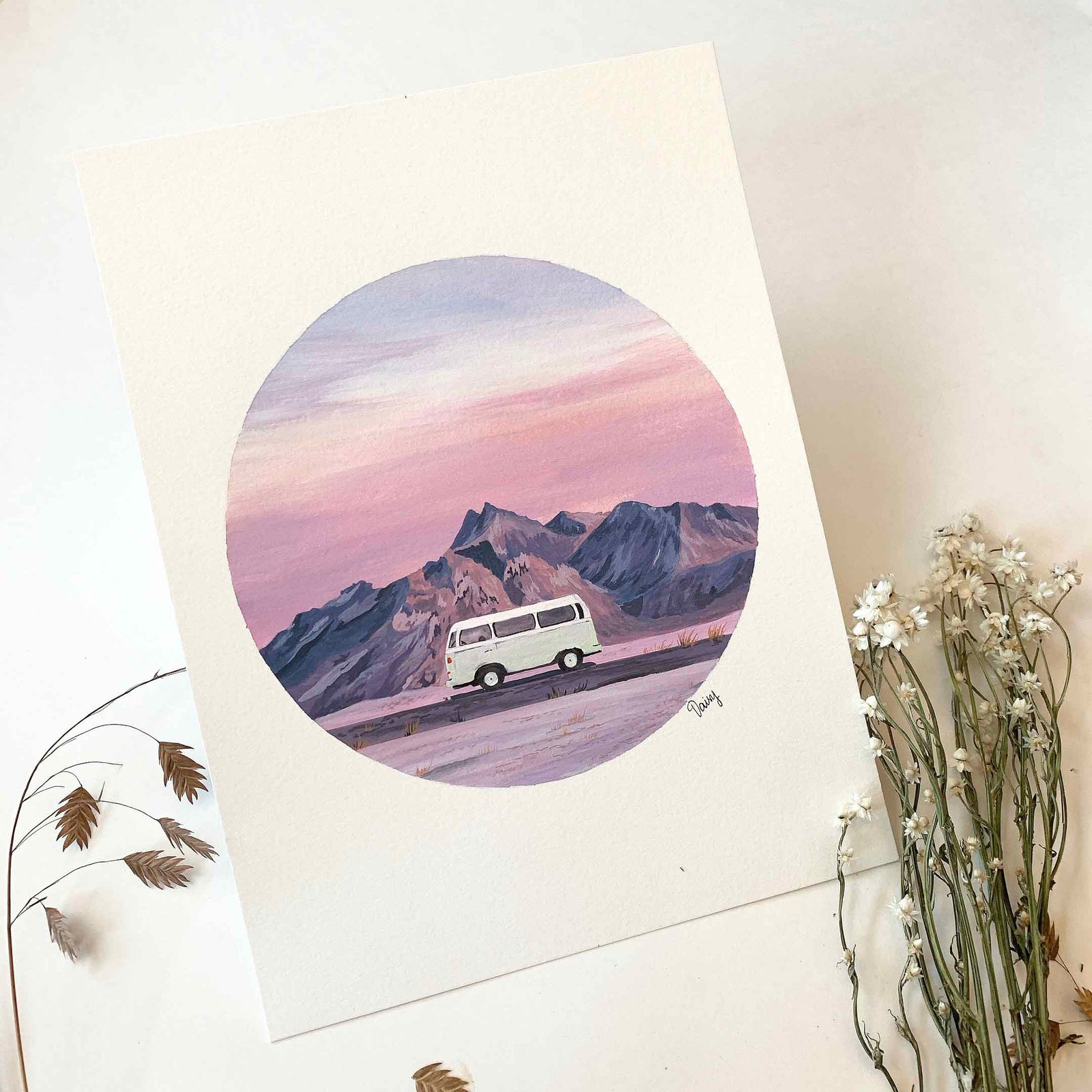 Green Volkswagen Camper Van Original Painting