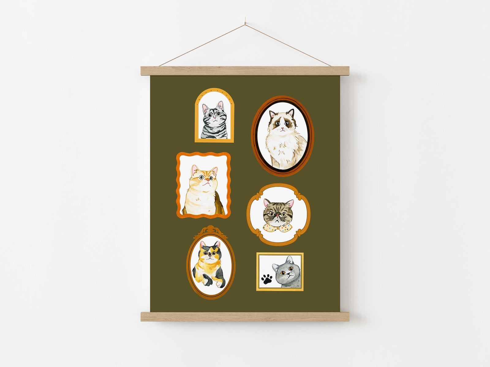 Gallery Cat Art Print - 3 background choices