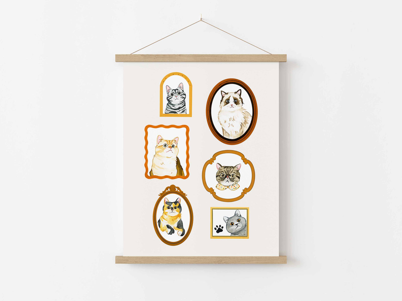 Gallery Cat Art Print - 3 background choices