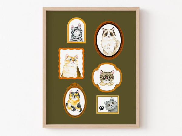 Gallery Cat Art Print - 3 background choices