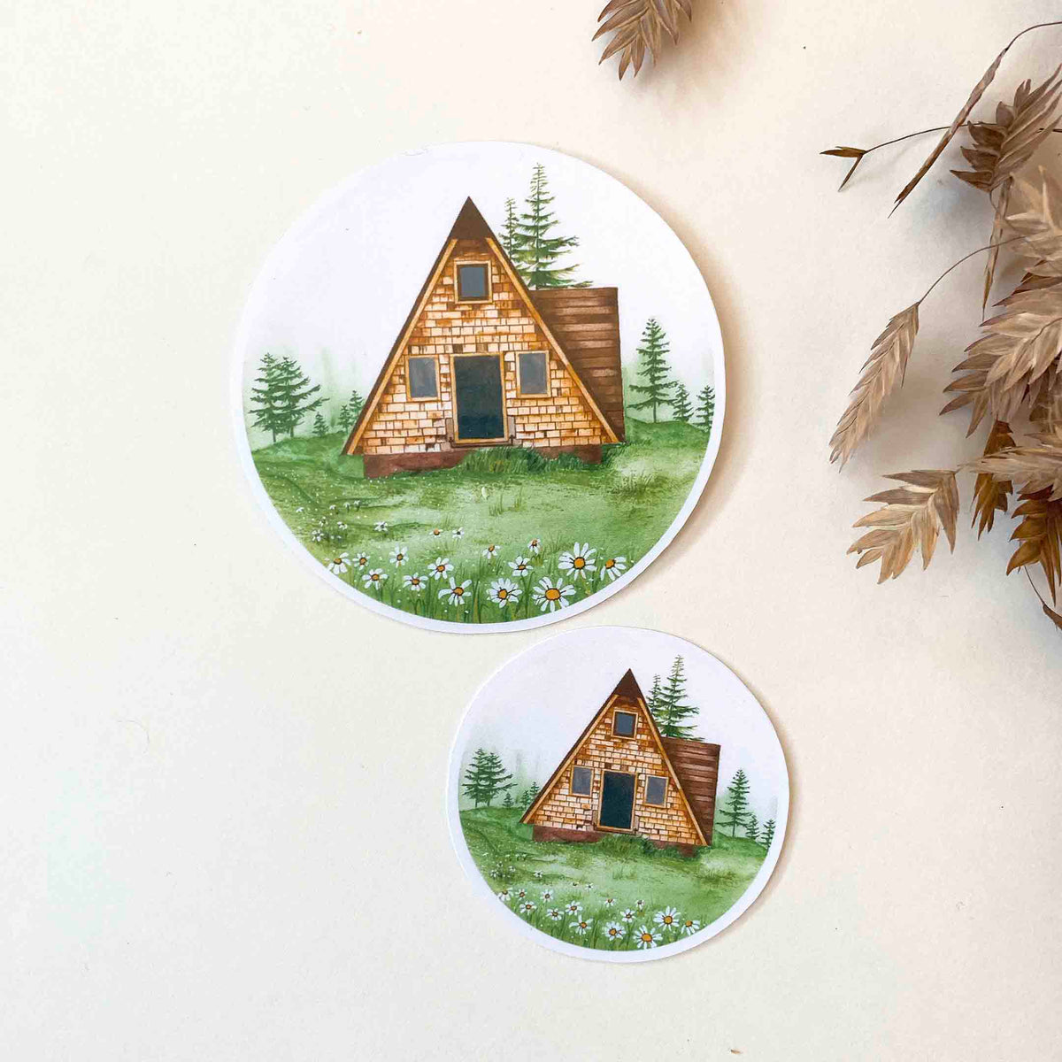 Cabin in a Field of Daisies Sticker
