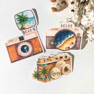 holographic camera stickers, glitter stickers. camera stickers, watercolor stickers