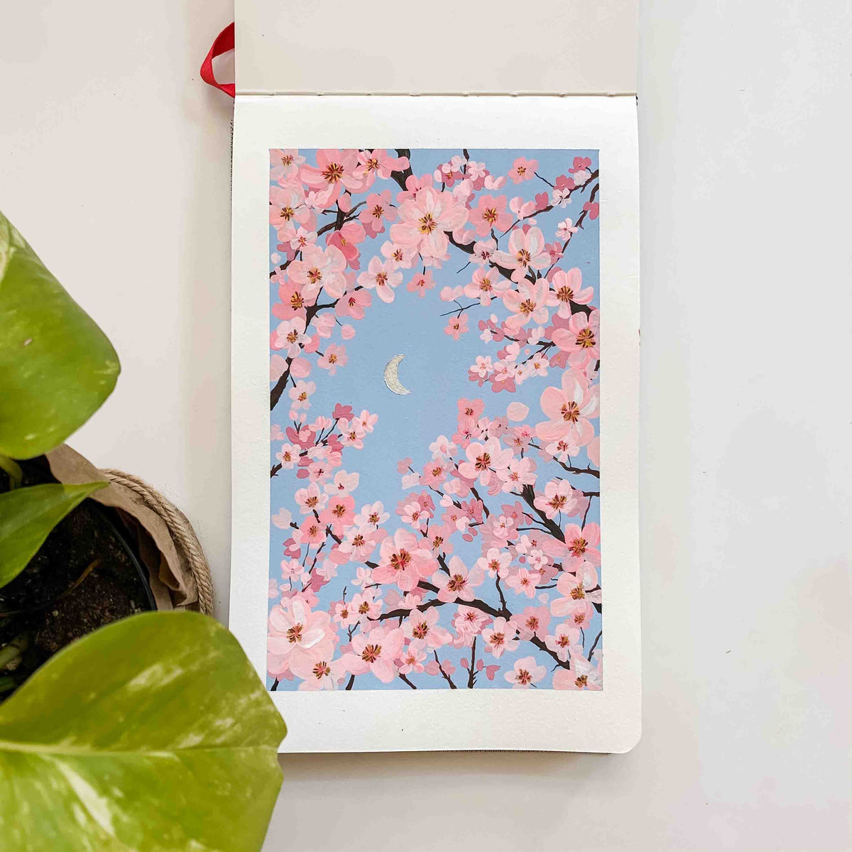 Cherry Blossoms Under Silver Moon - Original Painting