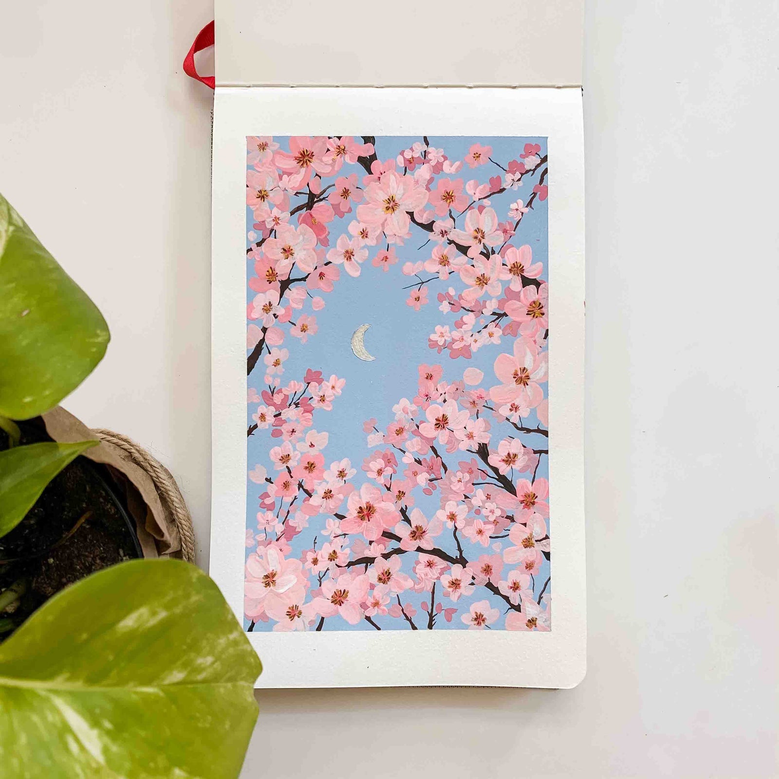 Cherry Blossoms Under Silver Moon - Original Painting