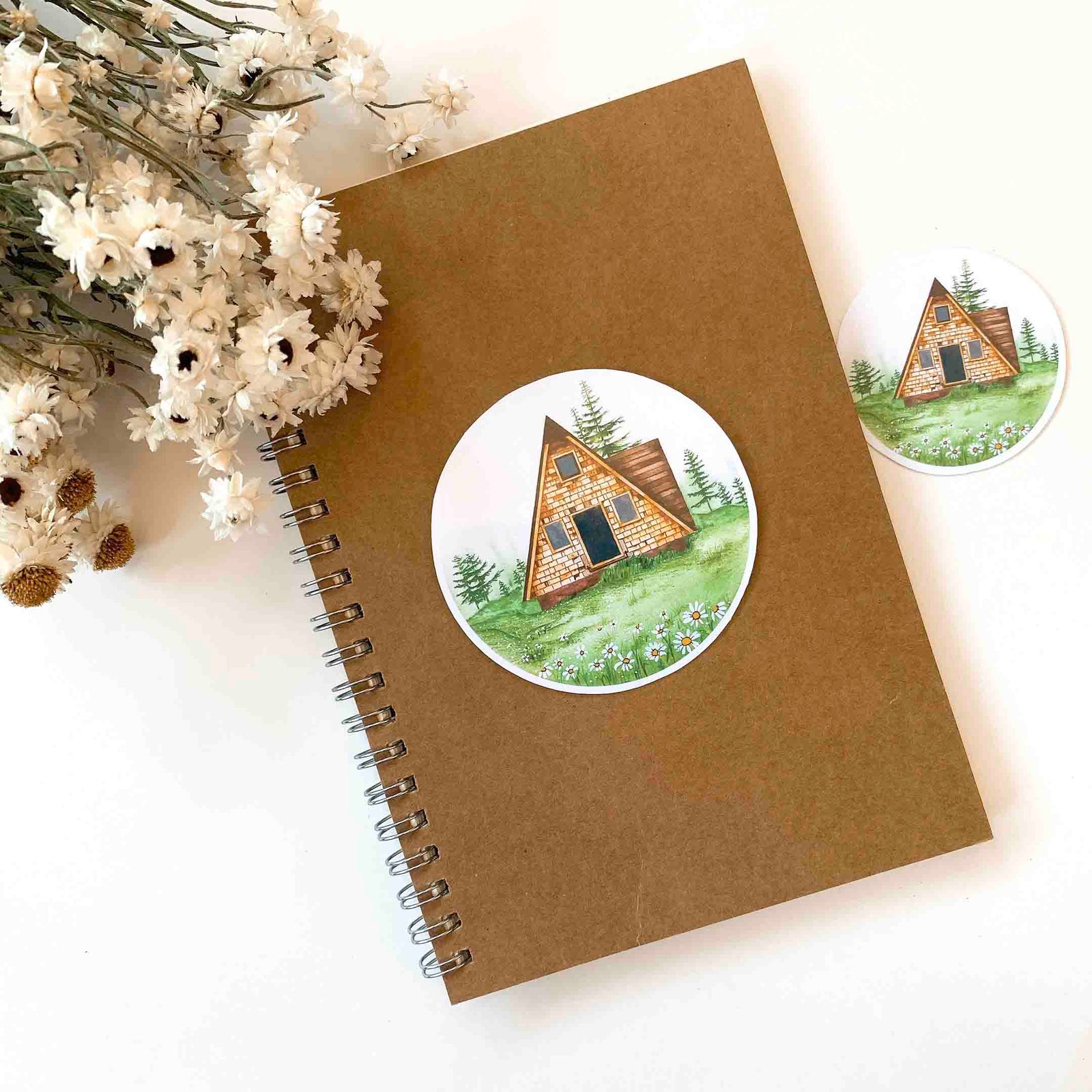 Cabin in a Field of Daisies Sticker