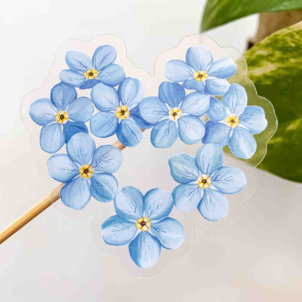 CLEAR Heart-shaped Forget Me Not Sticker