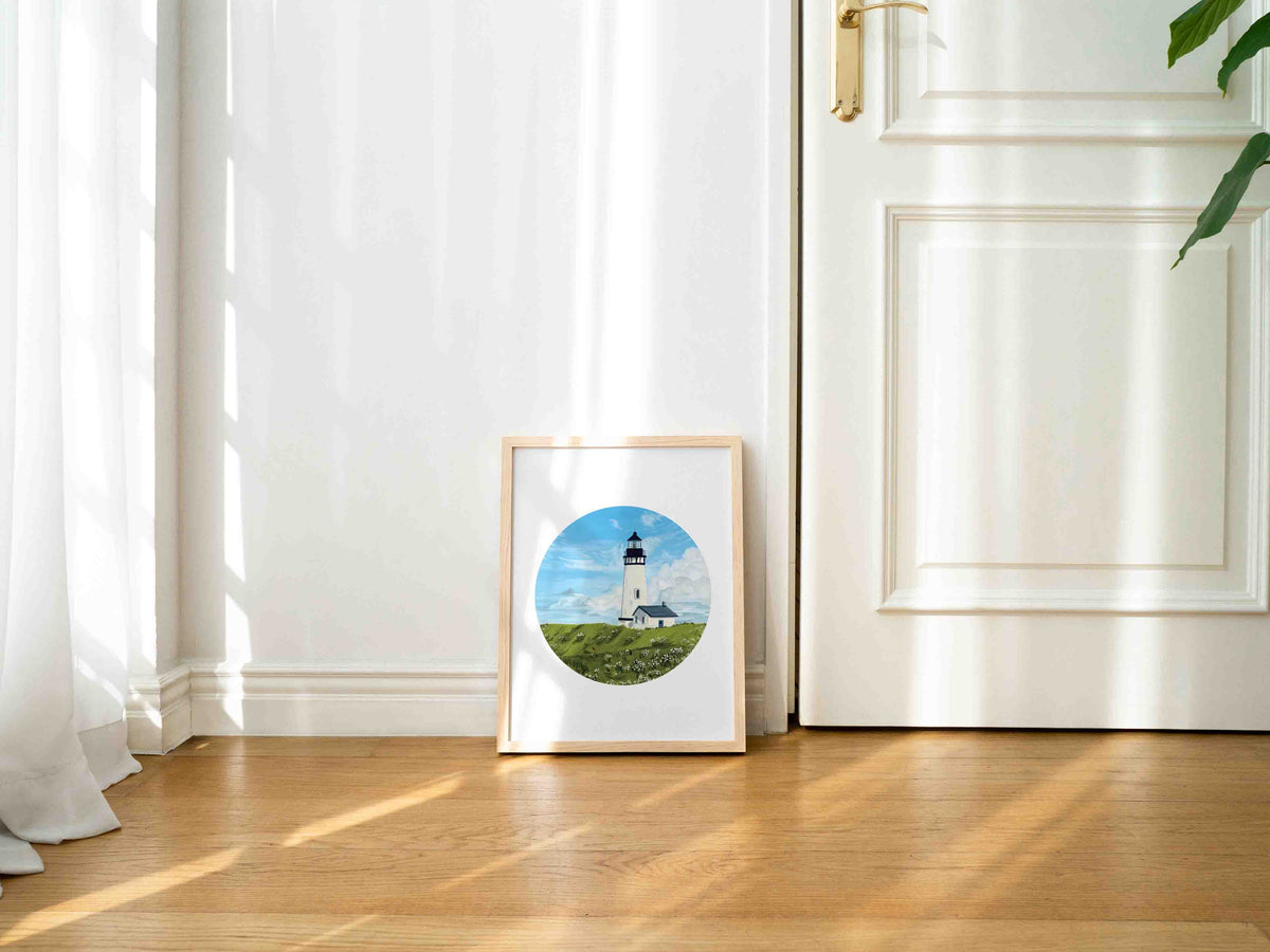 Lighthouse in Field of Daisies Art Print