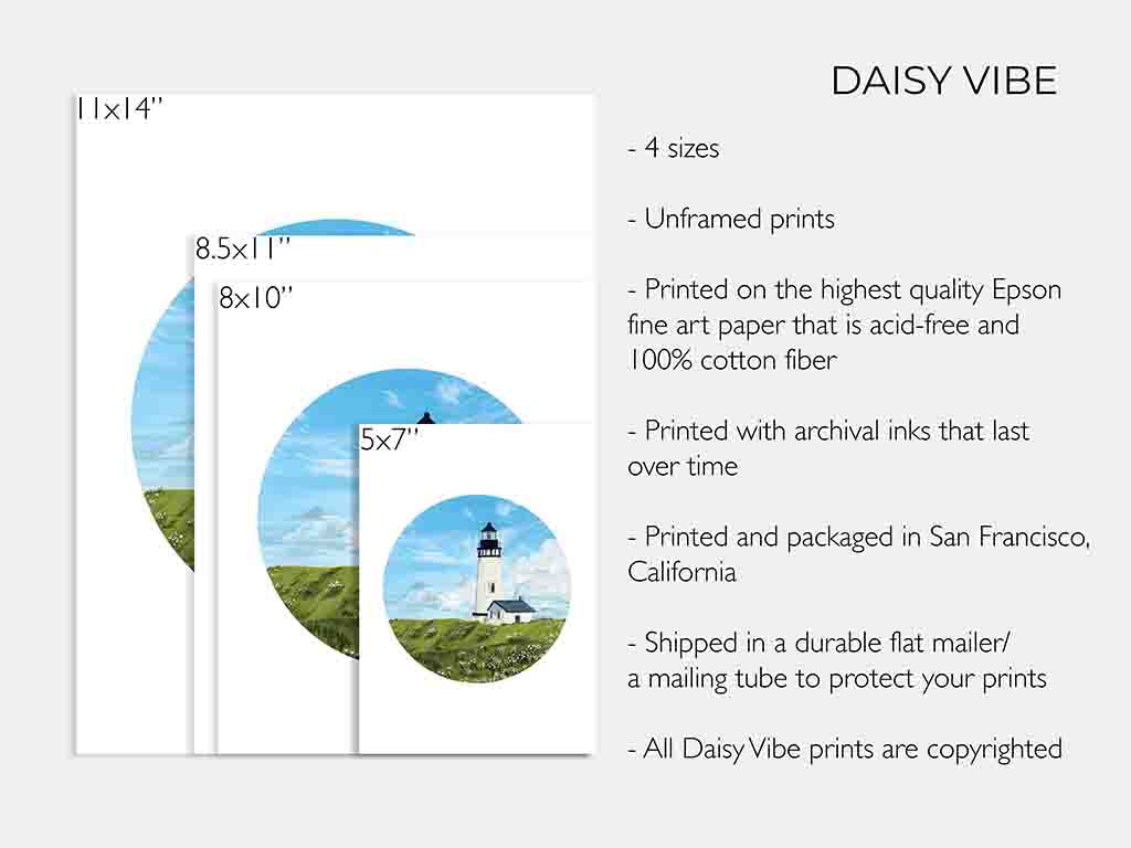 Lighthouse in Field of Daisies Art Print
