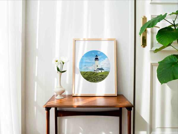 Lighthouse in Field of Daisies Art Print