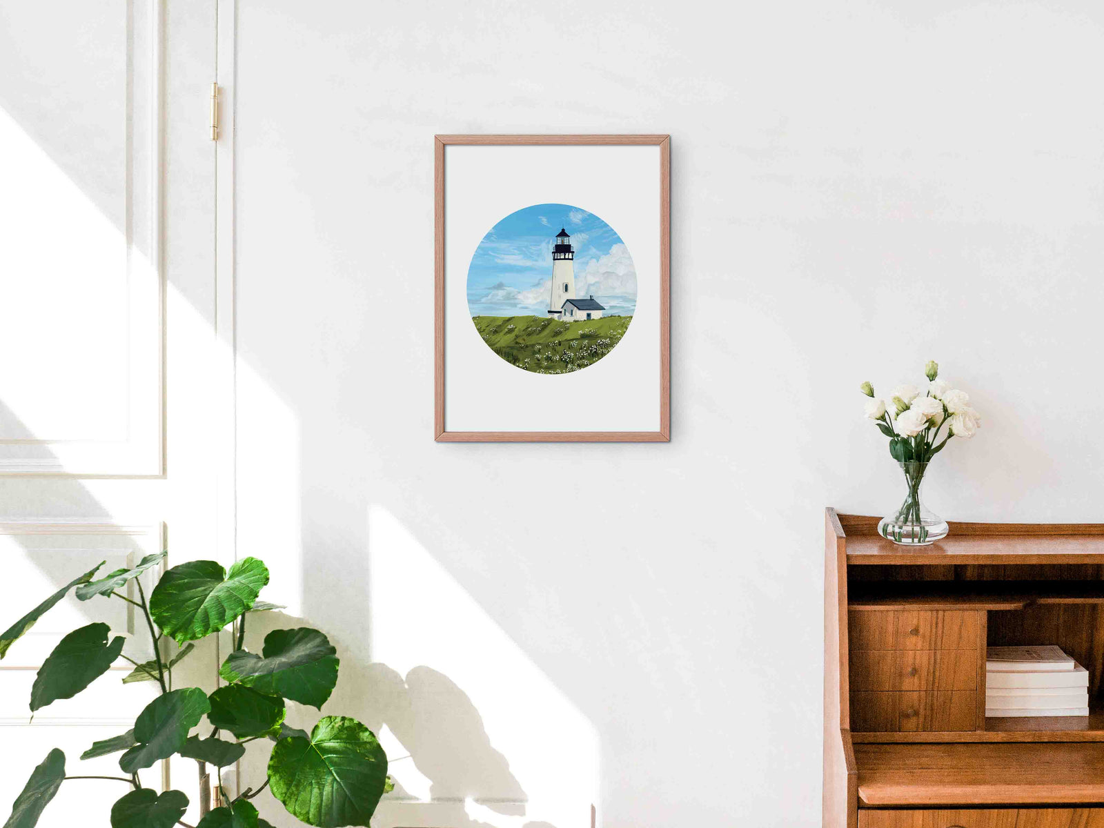 Lighthouse in Field of Daisies Art Print