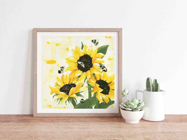 Sunflowers and Bees - Art Print
