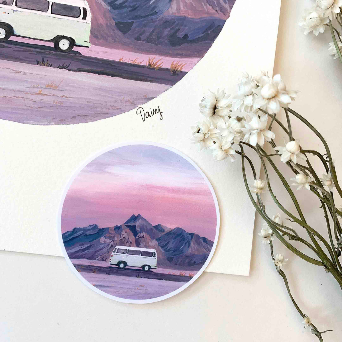 Green Volkswagen Camper Van Original Painting
