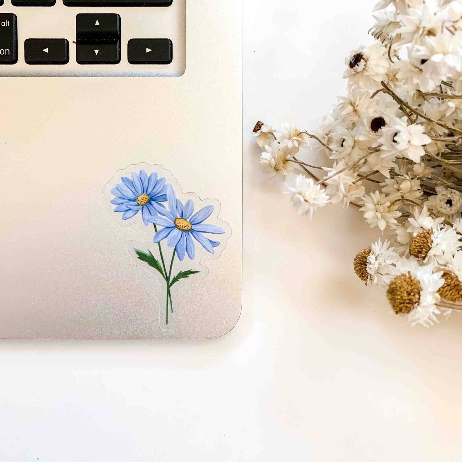 CLEAR Blue Daisy Sticker