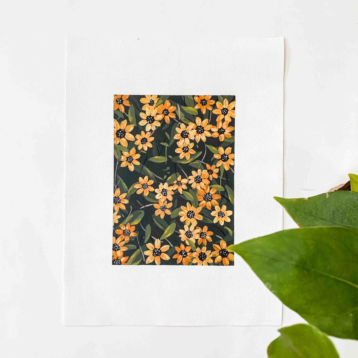 Yellow Flowers Original Painting on Canvas Pad