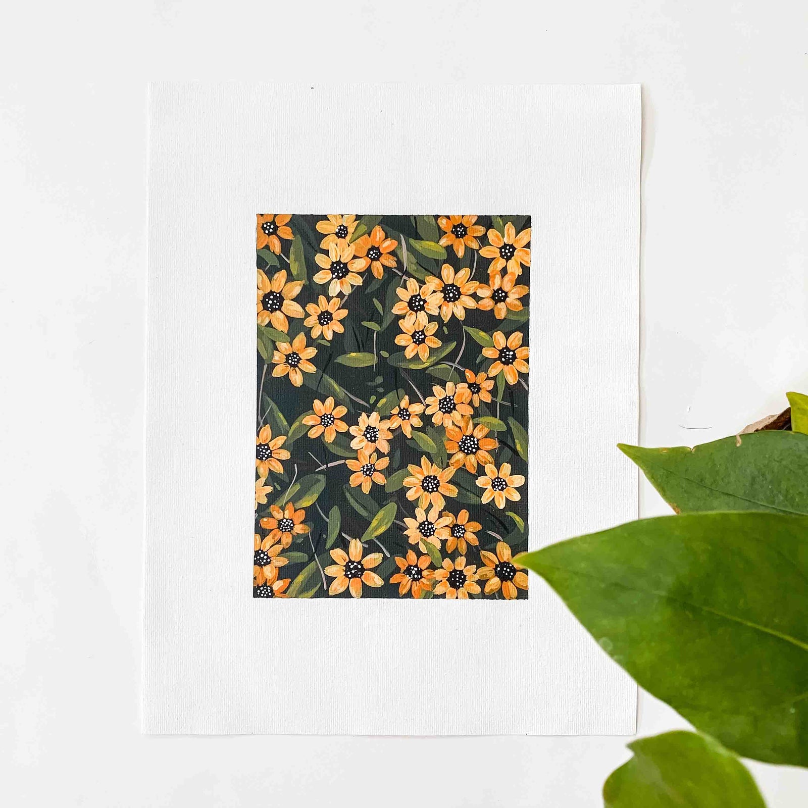 Yellow Flowers Original Painting on Canvas Pad