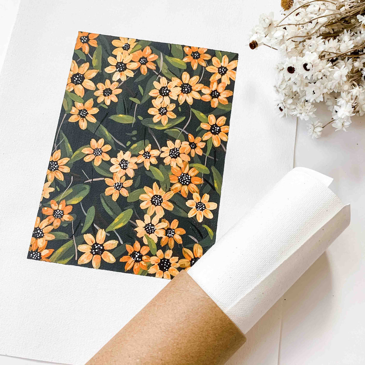 Yellow Flowers Original Painting on Canvas Pad