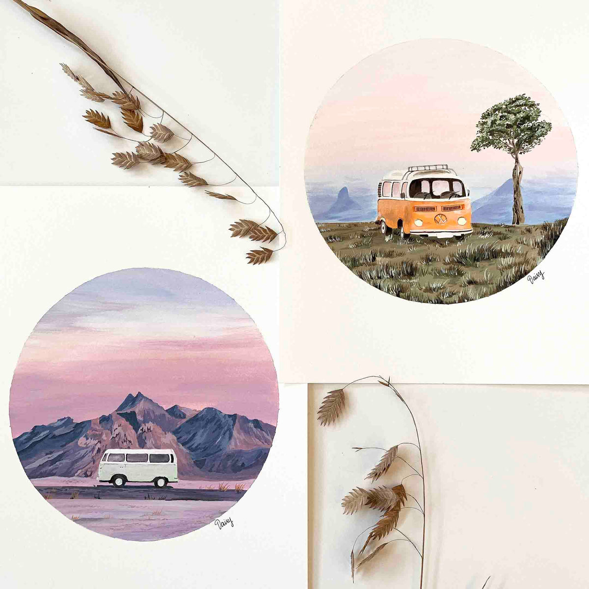 Orange Volkswagen Camper Van Original Painting
