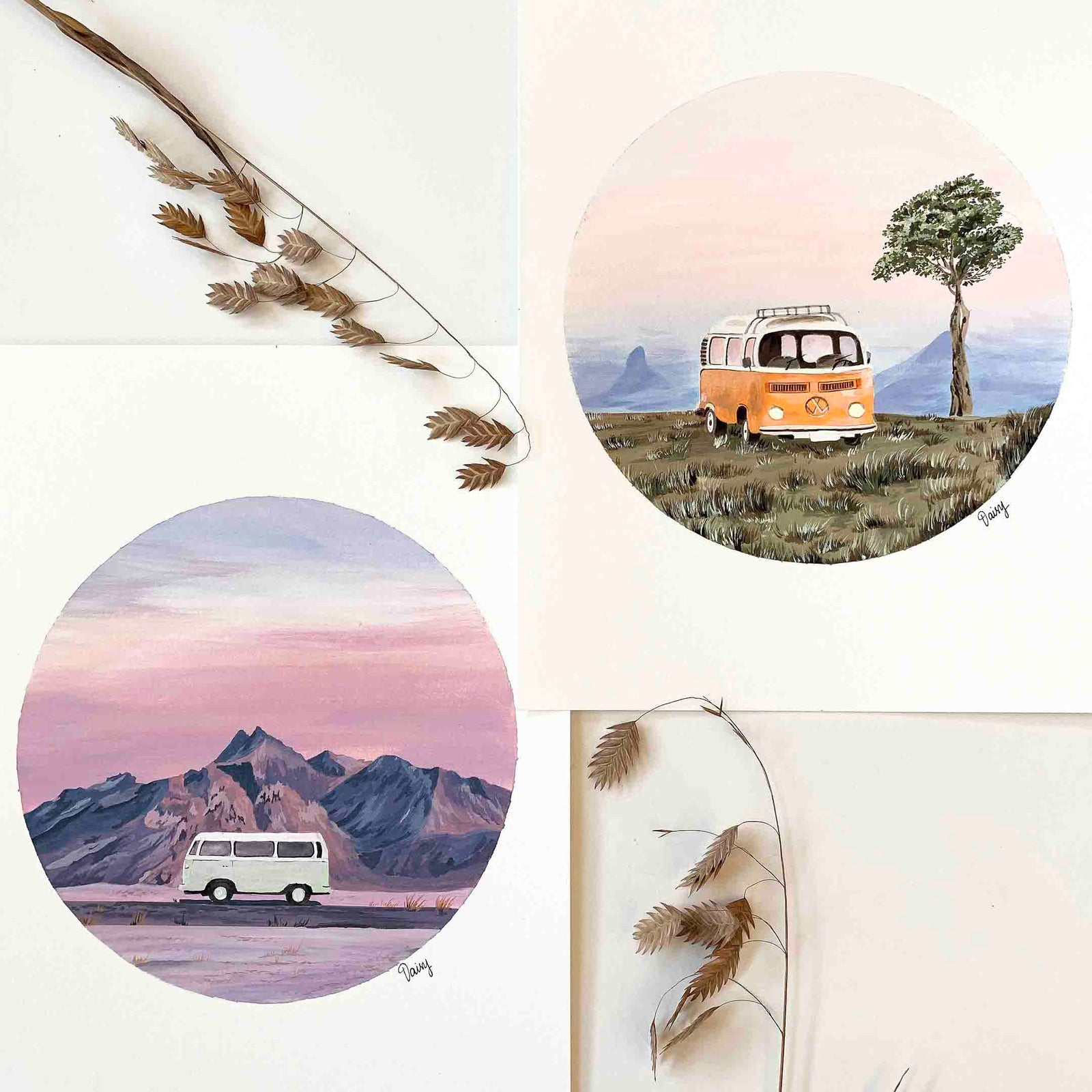 Orange Volkswagen Camper Van Original Painting