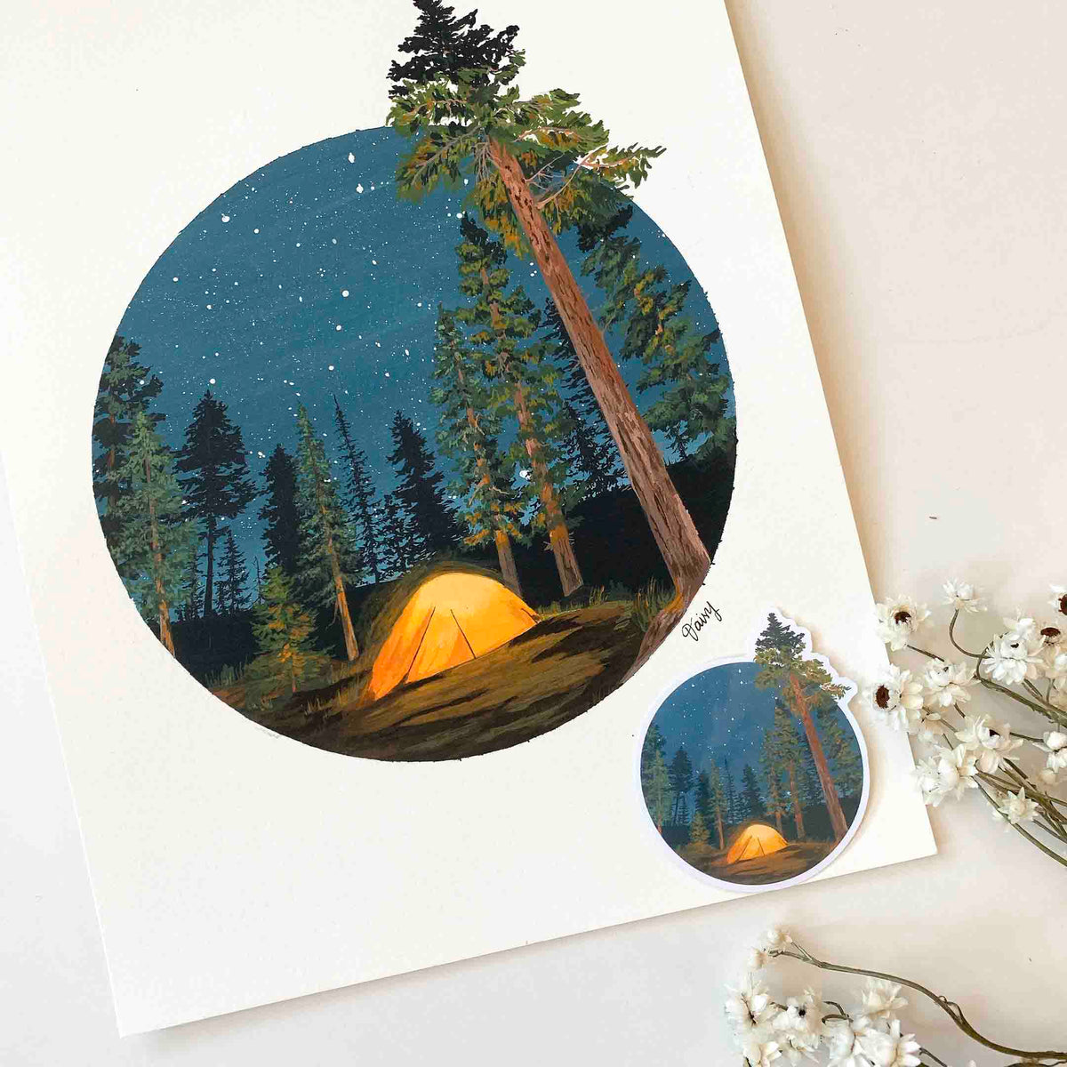 Camping in the Woods Original Painting