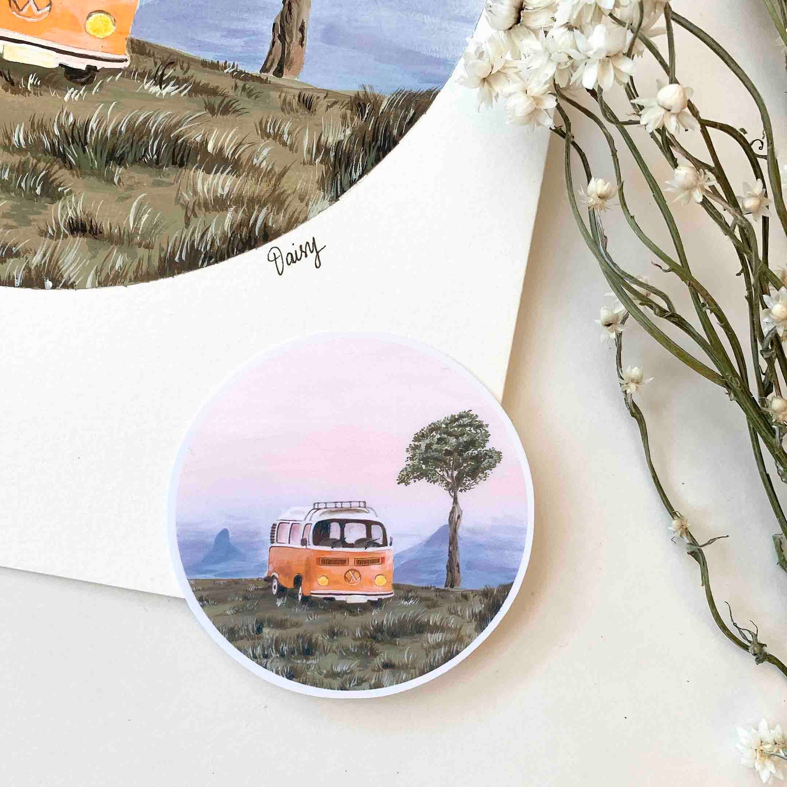Orange Volkswagen Camper Van Original Painting
